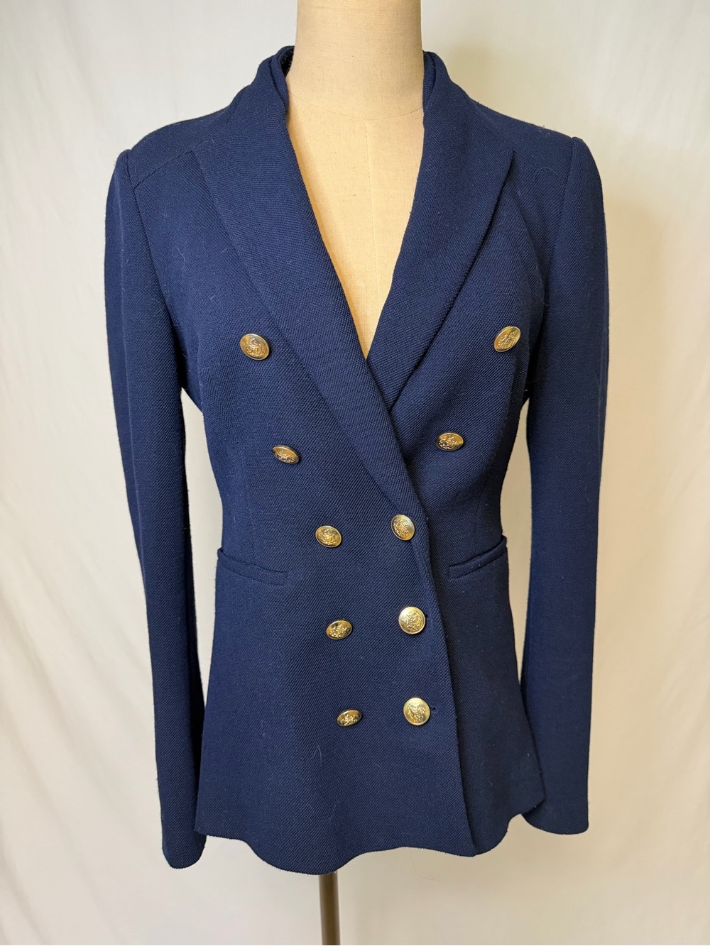 Zara Navy Double-Breasted Blazer with Gold Buttons